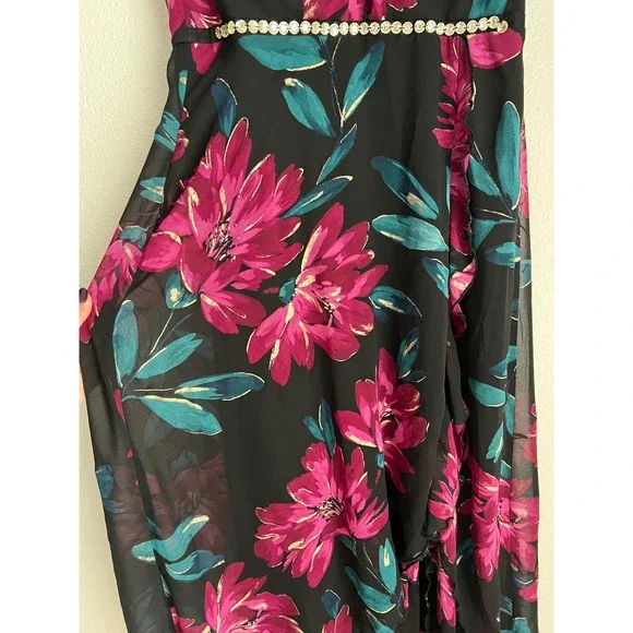 Alexa B Nites Floral Maxi Dress Black Purple Teal Sleeveless Party - Picture 4 of 5